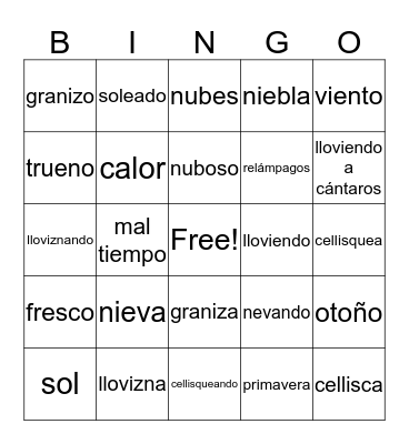 El clima Bingo Card