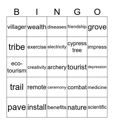 Unit 10 Bingo Card