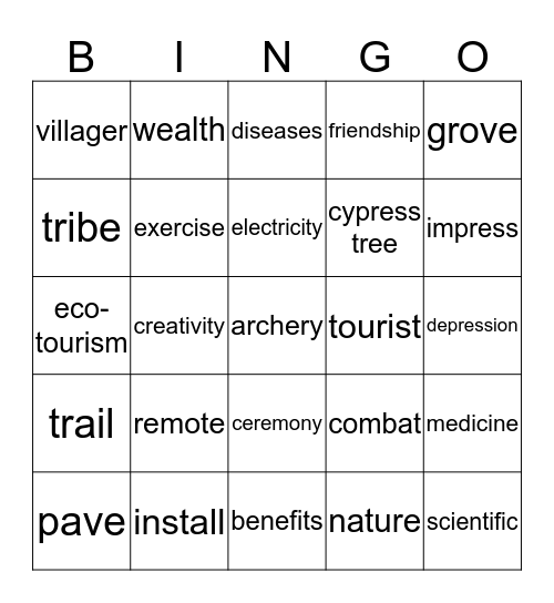 Unit 10 Bingo Card