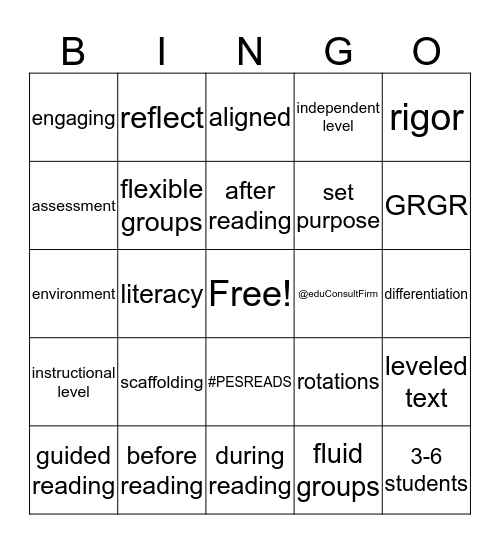 PES - Guided Reading Bingo Card
