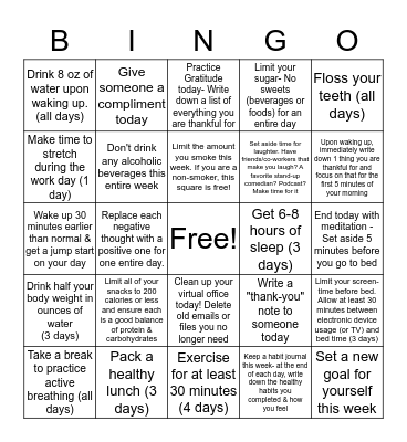 Fall Into Healthy Habits - Week 3 Bingo Card