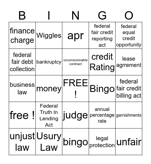Business Law Bingo Card