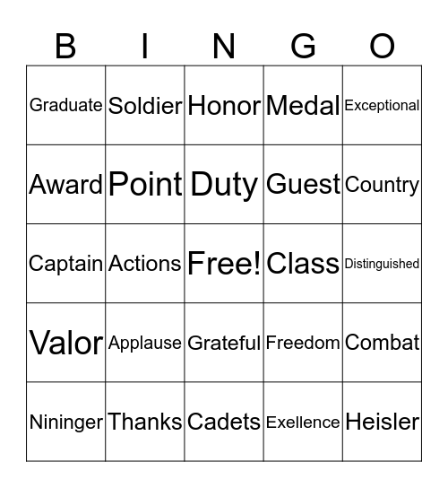 Nininger Awards Bingo Card