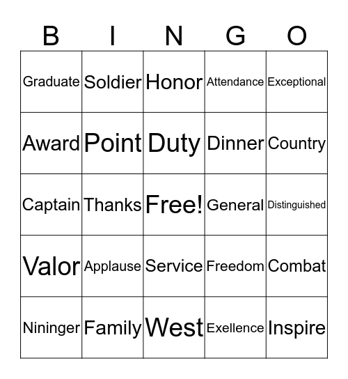 Nininger Awards Bingo Card