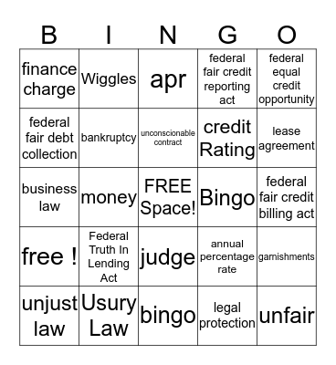 Legal Protection of Debtors Bingo Card