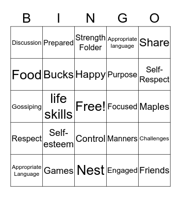 Maples Bingo Card