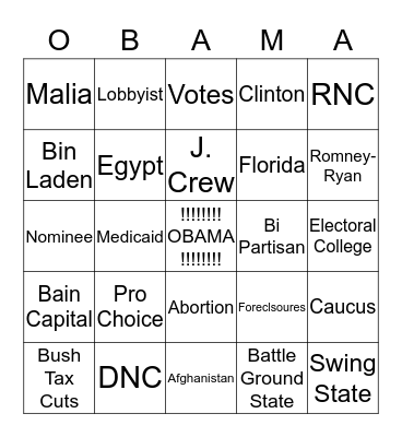Four More Years Bingo Card
