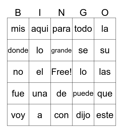 El Carrito Verde Bingo Card