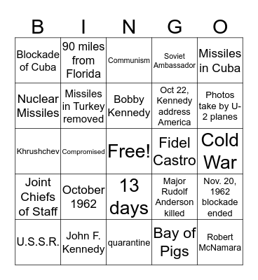 Cuban Missile Crisis  Bingo Card