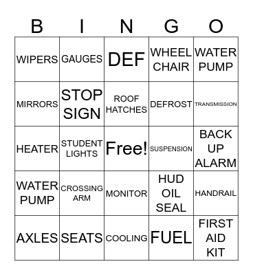 School Bus Safety  Bingo Card