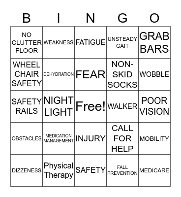 Fall Prevention Bingo Card