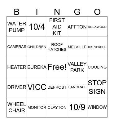 School Bus Safety  Bingo Card