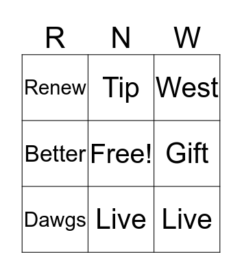 Renew Bingo Card