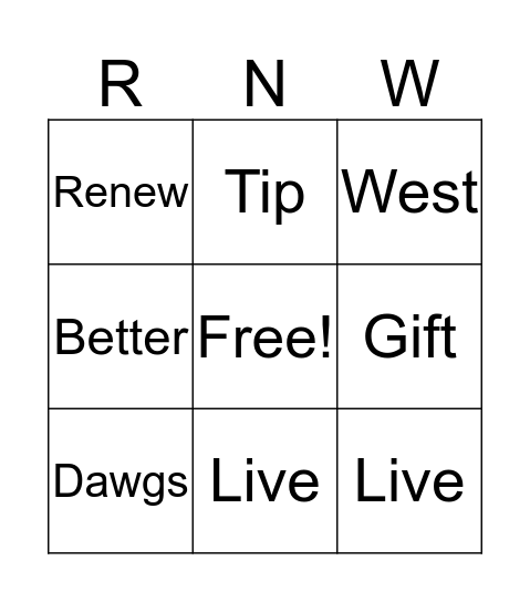 Renew Bingo Card