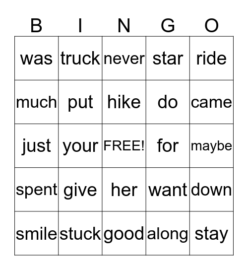 HF Word 2/2 Bingo Card