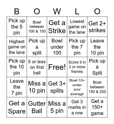 Bowling Bingo Card