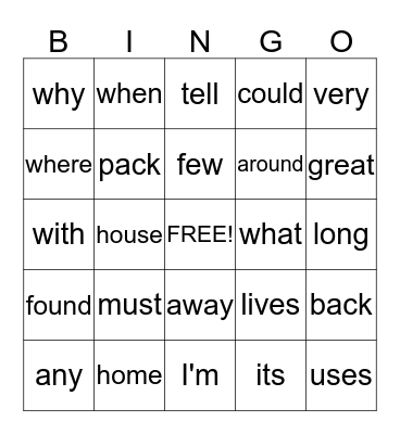 HF Words 2/3 Bingo Card