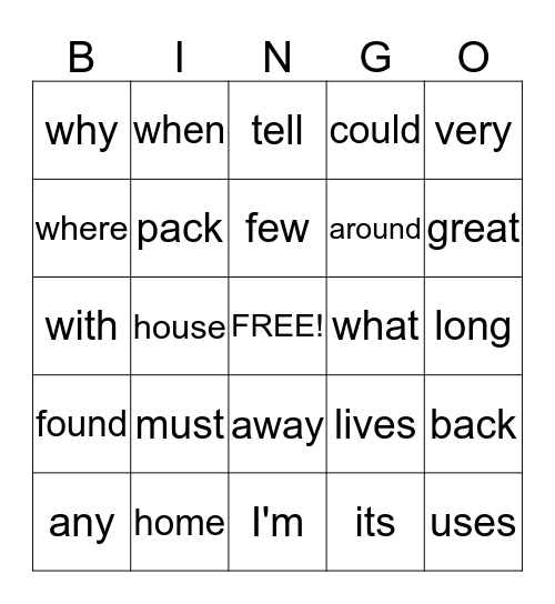 HF Words 2/3 Bingo Card