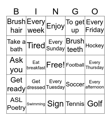 ASL Unit 7 Bingo Card