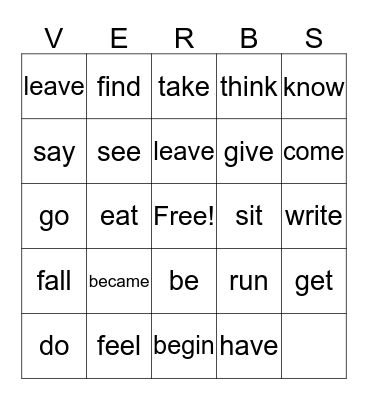 Spooky Verb BINGO Card