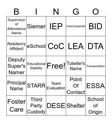 PARENT INFO CENTER Bingo Card