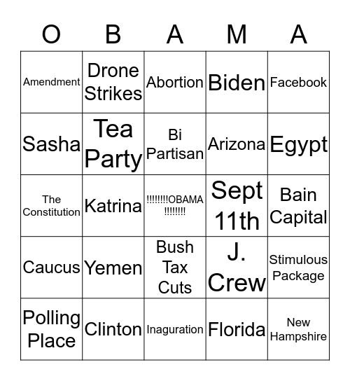 Four More Years!!! Bingo Card