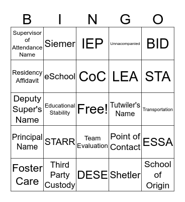 PARENT INFO CENTER Bingo Card