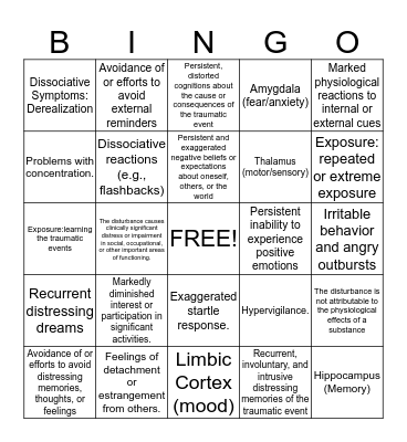 PTSD Bingo Card