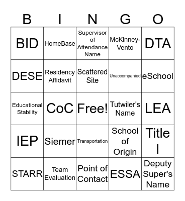 PARENT INFO CENTER Bingo Card