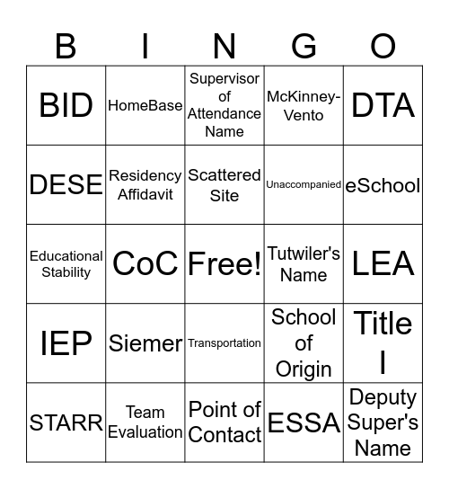 PARENT INFO CENTER Bingo Card