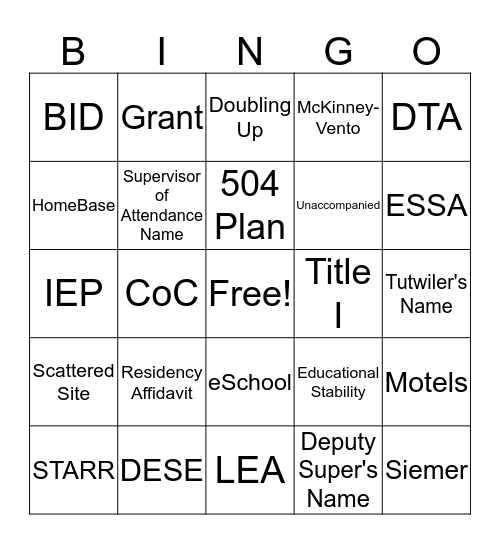 PARENT INFO CENTER Bingo Card
