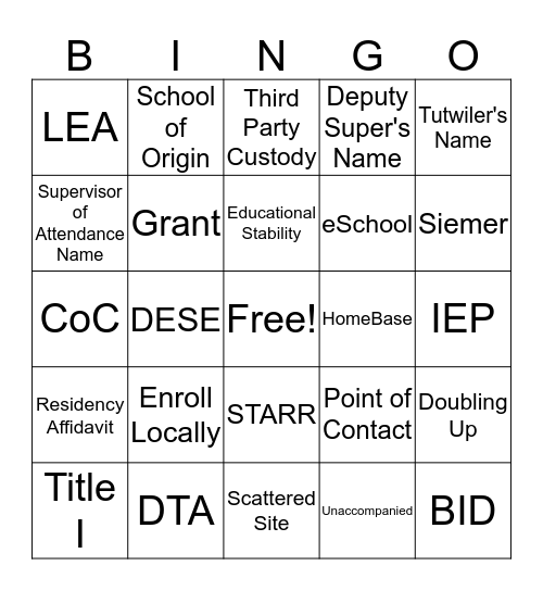 PARENT INFO CENTER Bingo Card