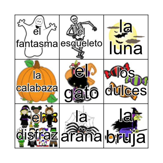 Las Palabras de Halloween Bingo Card