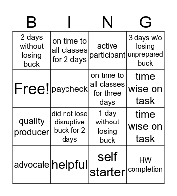 Kickboard Bingo  Bingo Card