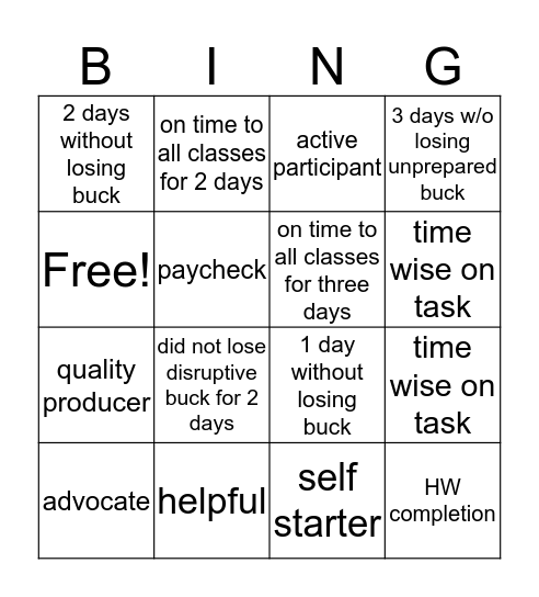 Kickboard Bingo  Bingo Card