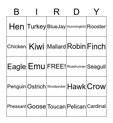 Bird Bingo Card