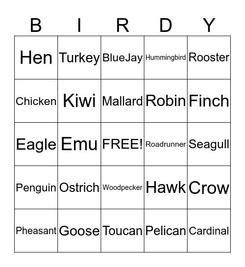 Bird Bingo Card