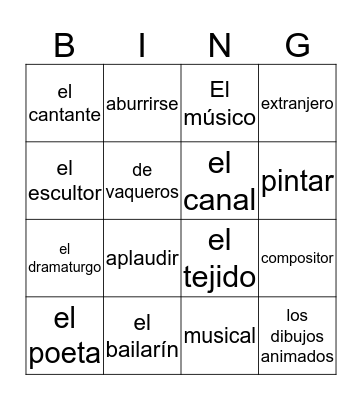 Los artistas Bingo Card