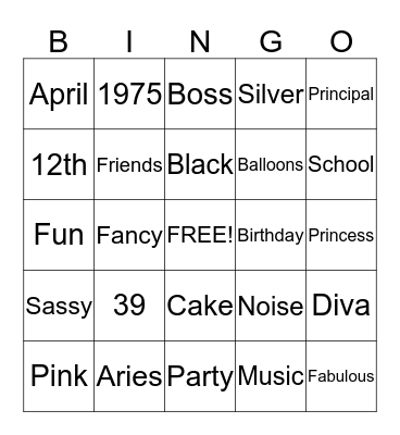 April's Birthday Party Bingo Card