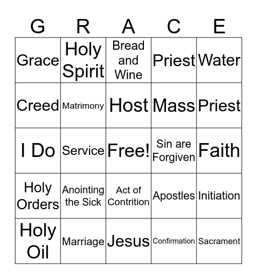 The Seven Sacraments Bingo Card