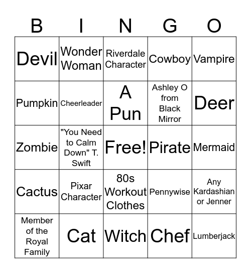 Costume Bingo! Bingo Card