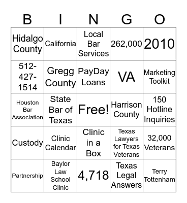 Texas Lawyers for Texas Veterans Bingo Card