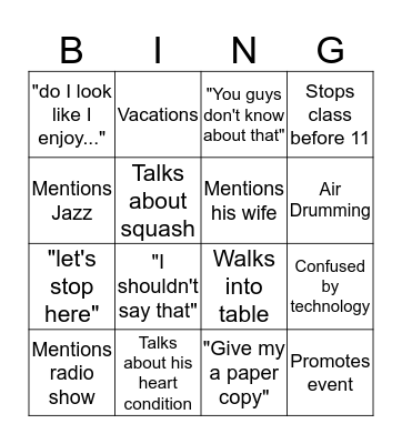 Tom Delamere Bingo Card