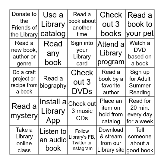 Book Bingo Card Bingo Card