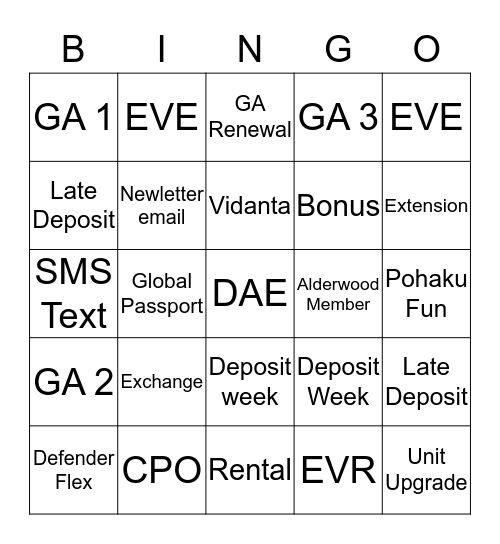 DAE BINGO Card