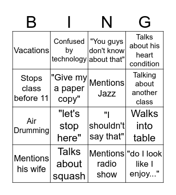 Tom Delamere Bingo Card