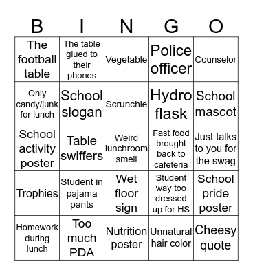 Lunch Visit Bingo Card
