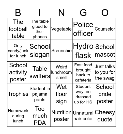 Lunch Visit Bingo Card