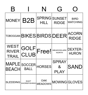 M E T R O P A R K Bingo Card