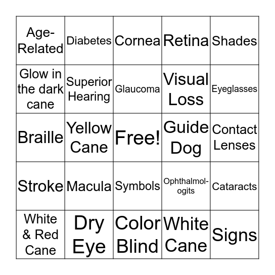 Signs and Symbols of the Blind Bingo Card